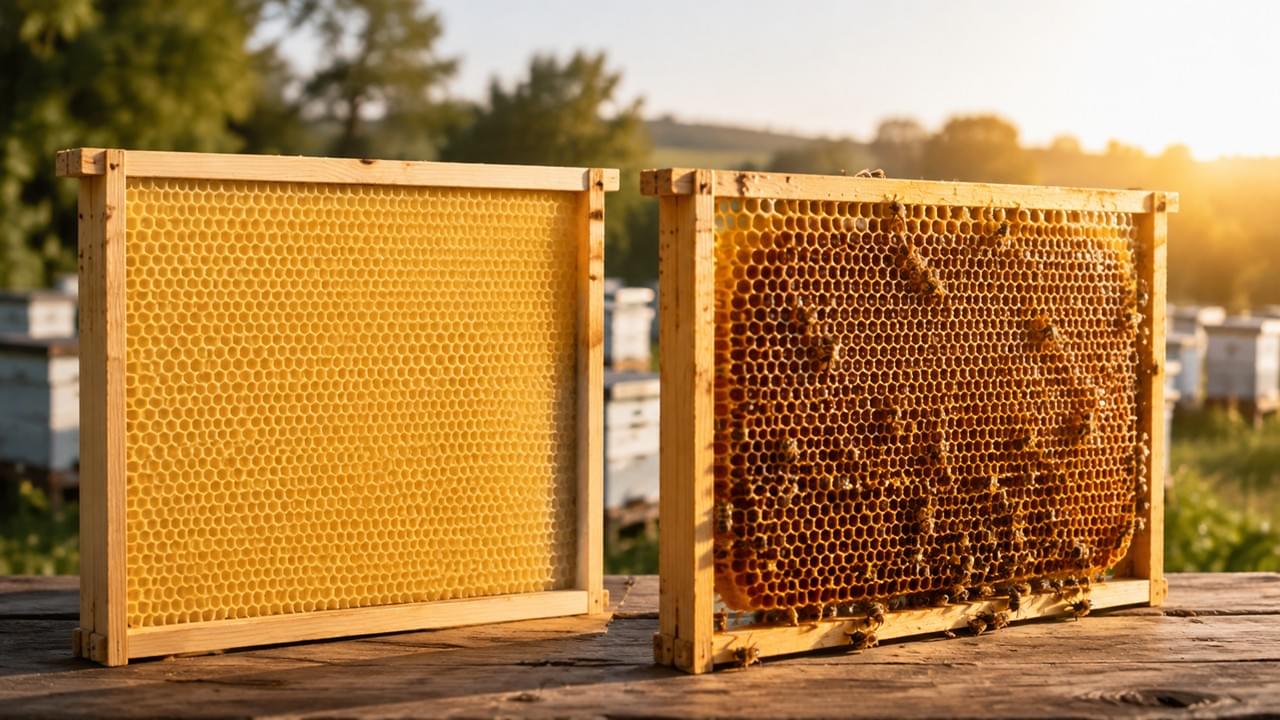 Beeswax foundation vs drawn comb frames for efficient beekeeping productivity