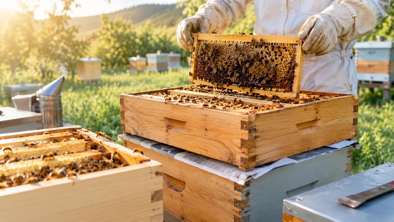 Bee colony merging using the newspaper method for a stronger hive